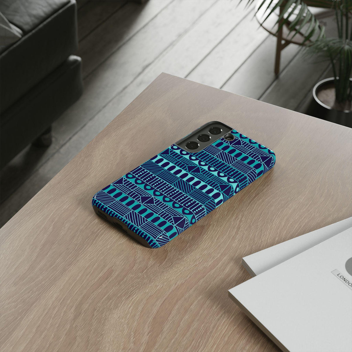 Samsung Galaxy S22 Samsung Galaxy S22 Plus Samsung Galaxy S22 Ultra Tough Cases Blue Navy Batik African Design Pattern Teal Light Blue