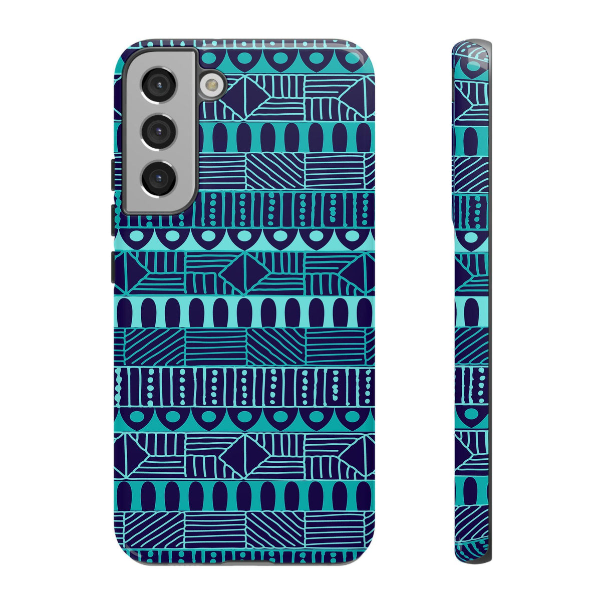Samsung Galaxy S22 Samsung Galaxy S22 Plus Samsung Galaxy S22 Ultra Tough Cases Blue Navy Batik African Design Pattern Teal Light Blue