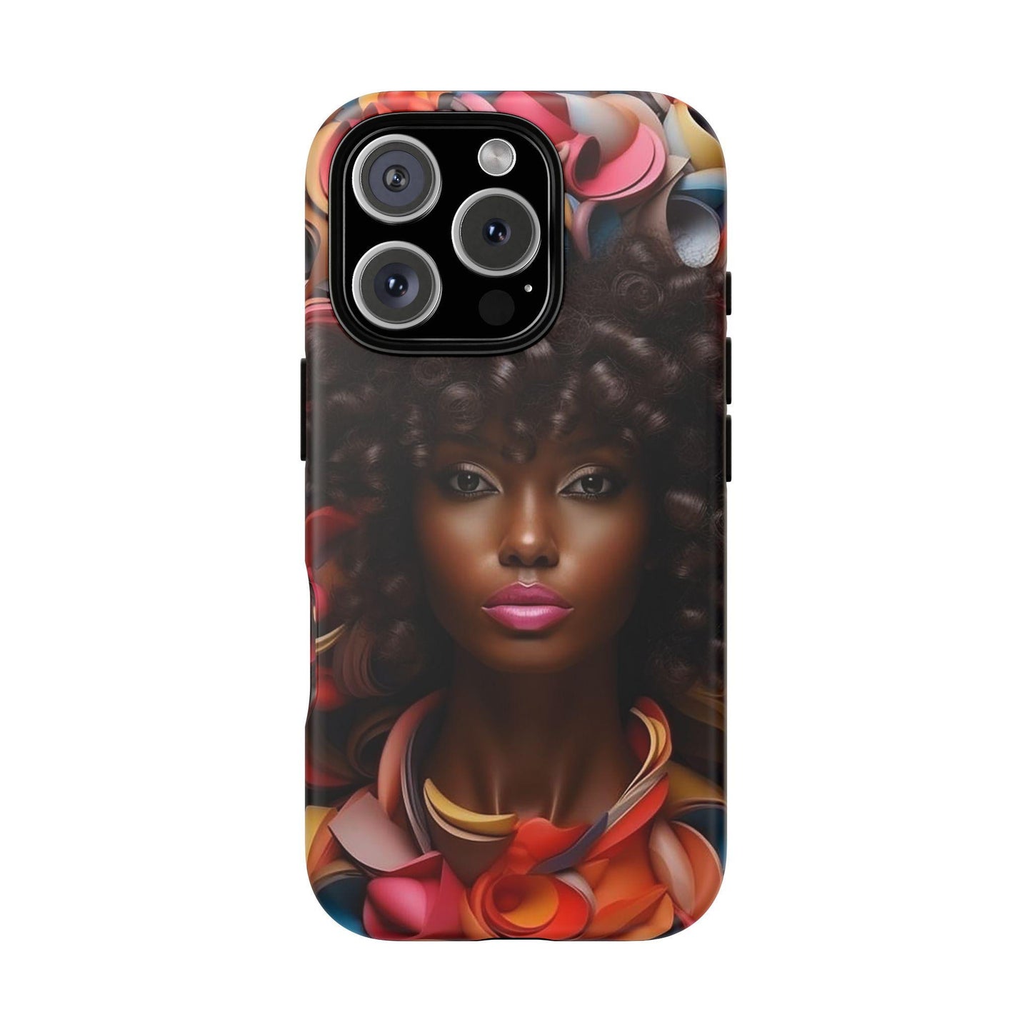iPhone 16, iPhone 16 Pro, iPhone 16 Plus, iPhone 16 Pro Max Tough Cases African American Woman Black Women in Flowers Red Yellow Orange