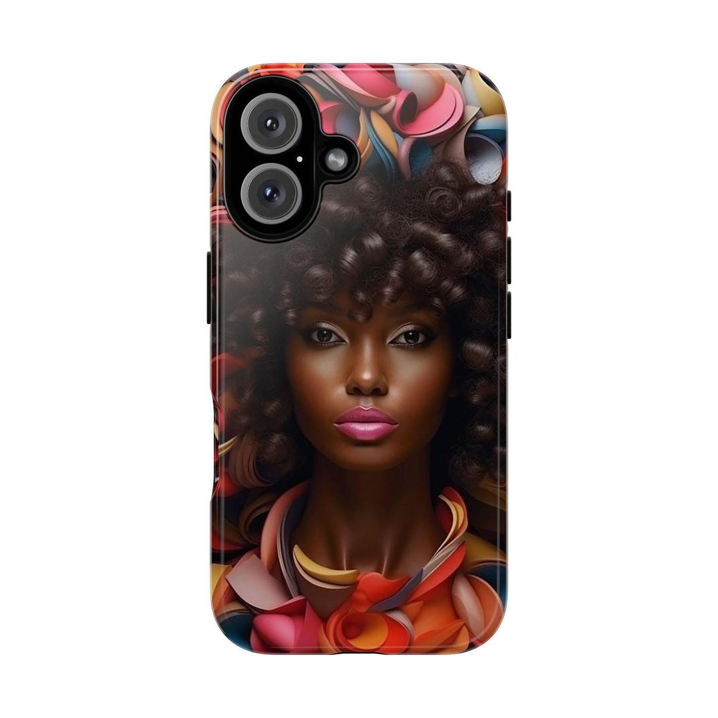 iPhone 16, iPhone 16 Pro, iPhone 16 Plus, iPhone 16 Pro Max Tough Cases African American Woman Black Women in Flowers Red Yellow Orange