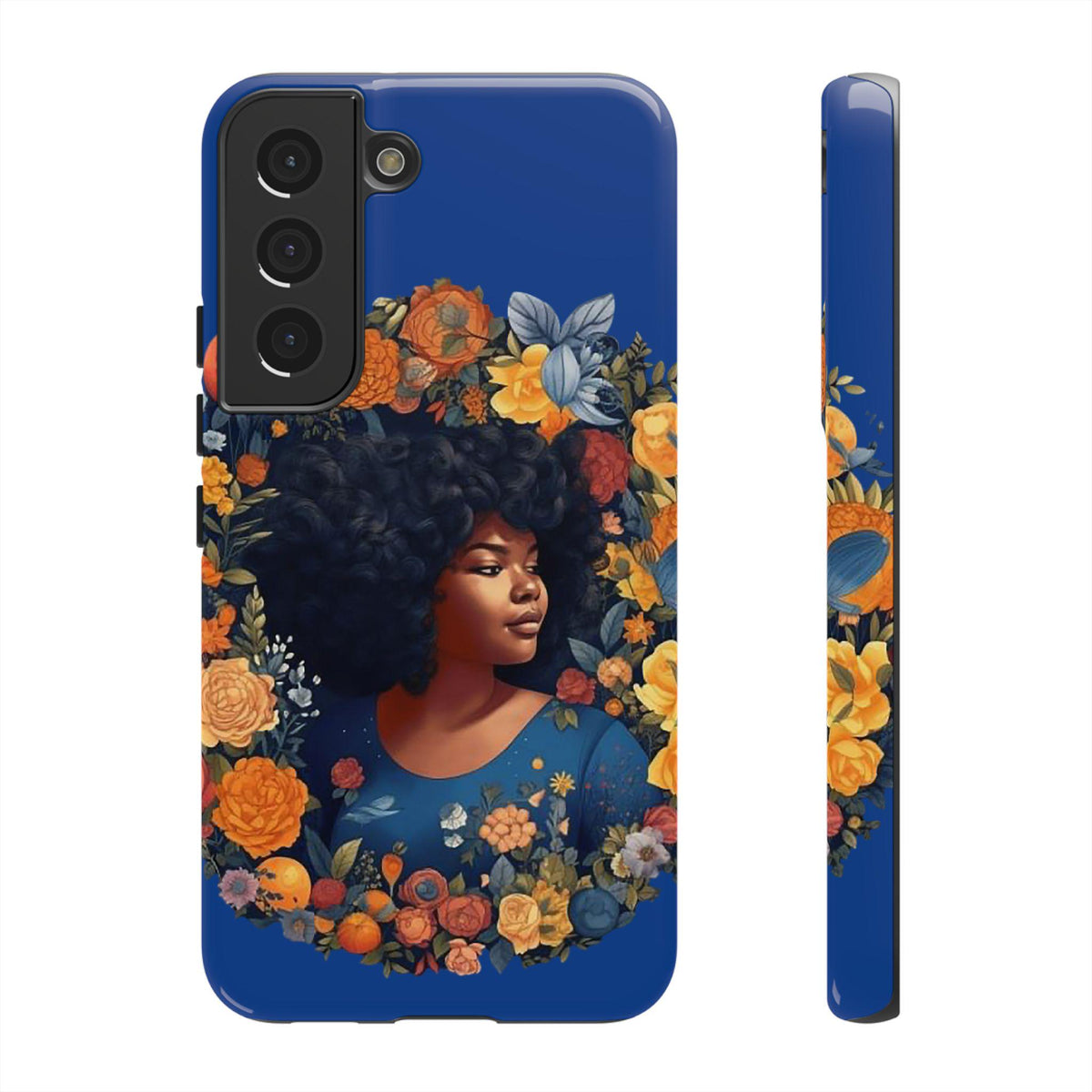 Samsung Galaxy S22 Samsung Galaxy S22 Plus Samsung Galaxy S22 Ultra Tough Case African American Black Women Flower Wreath Blue Green Orange