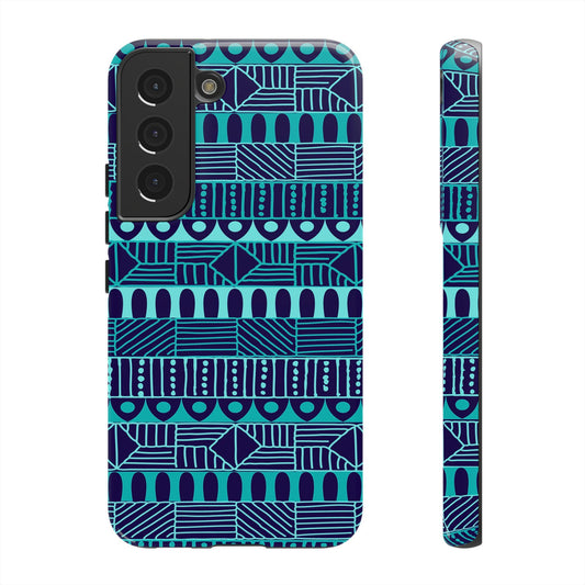 Samsung Galaxy S22 Samsung Galaxy S22 Plus Samsung Galaxy S22 Ultra Tough Cases Blue Navy Batik African Design Pattern Teal Light Blue