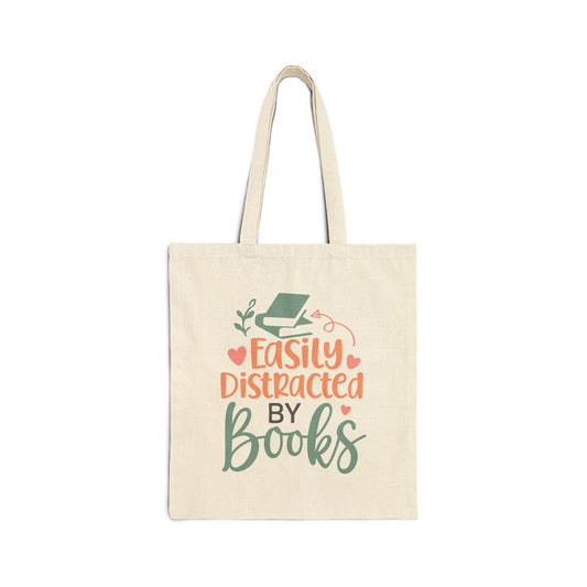 Easily Distracted By Books Book lover Bookaholic Book Dragon Book Nerd Book Worm Cotton Canvas Tote Bag