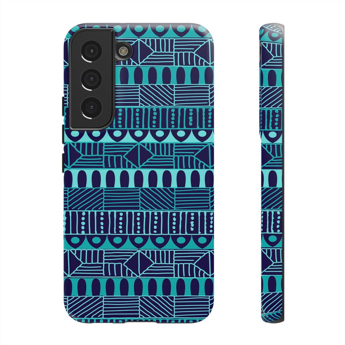 Samsung Galaxy S22 Samsung Galaxy S22 Plus Samsung Galaxy S22 Ultra Tough Cases Blue Navy Batik African Design Pattern Teal Light Blue