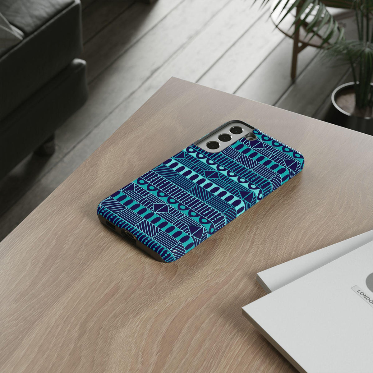Samsung Galaxy S22 Samsung Galaxy S22 Plus Samsung Galaxy S22 Ultra Tough Cases Blue Navy Batik African Design Pattern Teal Light Blue