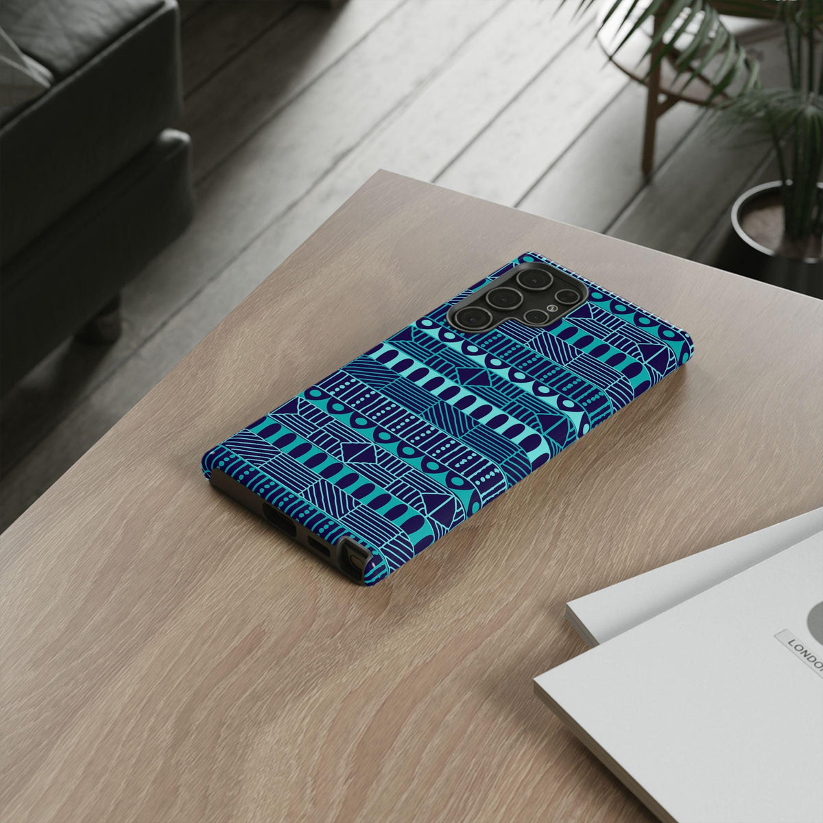 Samsung Galaxy S22 Samsung Galaxy S22 Plus Samsung Galaxy S22 Ultra Tough Cases Blue Navy Batik African Design Pattern Teal Light Blue